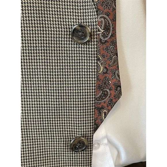 Jos A Bank Signature 43R Tan & Black Houndstooth 100% Wool‎ 2Btn Blazer Jacket